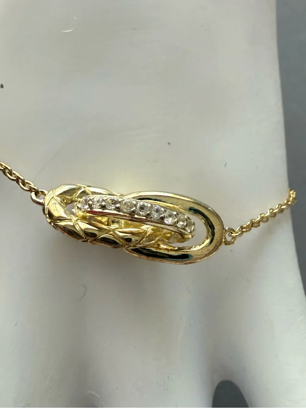 Judith Ripka 14k Gold Clad 925 Sterling  Knot Link Bracelet Crystal Accent NEW
